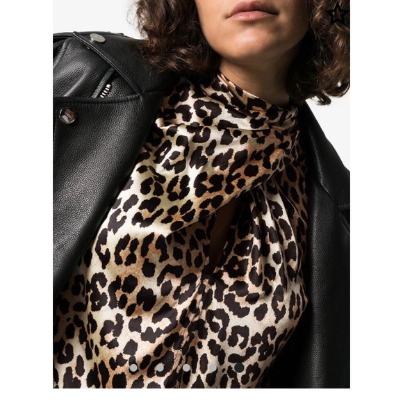 Ganni Tops - Ganni Tie-neck Leopard Print Blouse Sz 34/XS